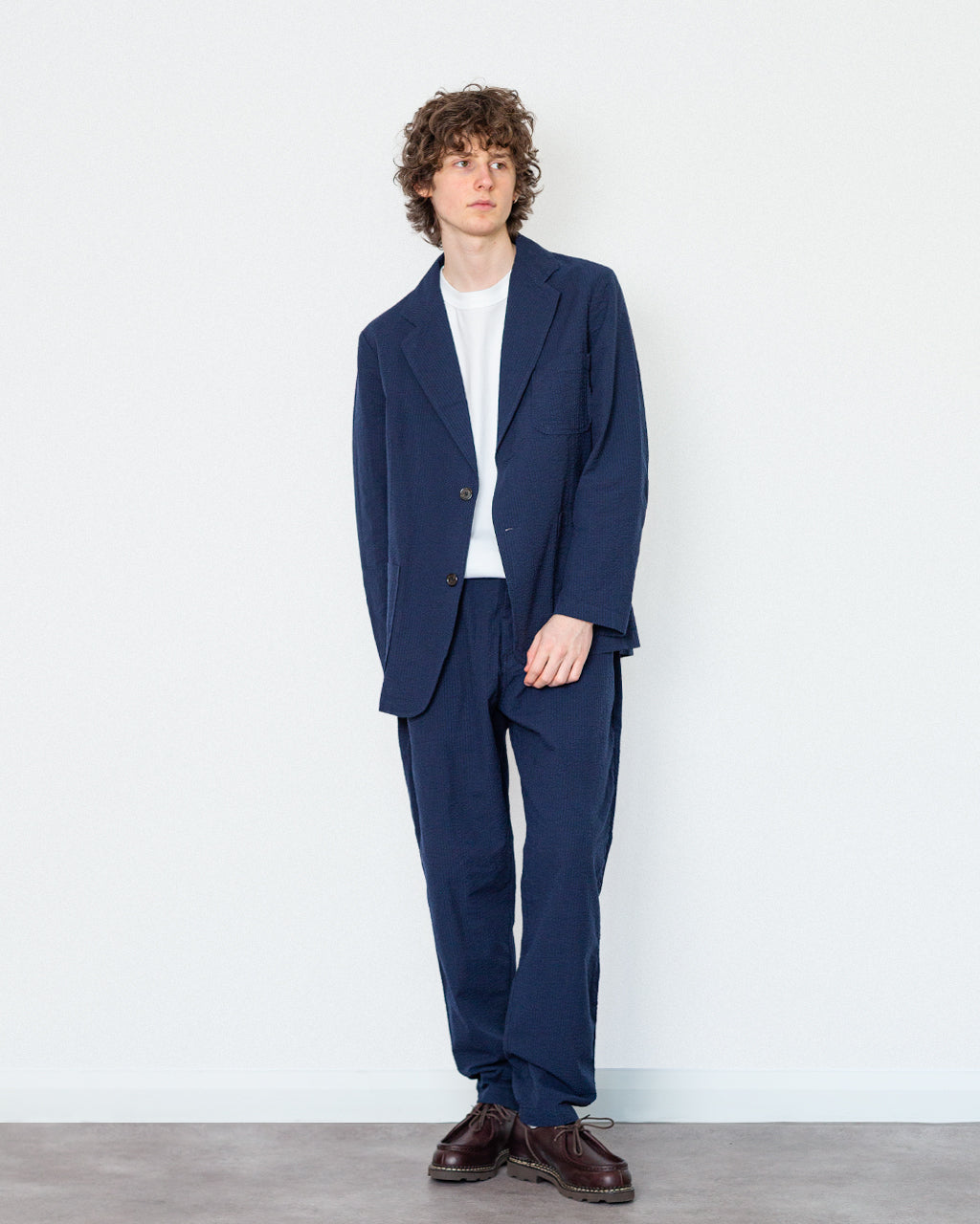 Universal Works Two Button Jacket - Derby Stripe Seersucker