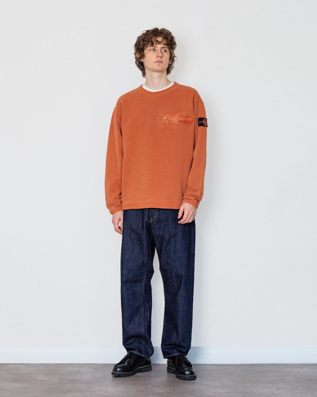 Mineral Dyed Cotton Zip Sweatshirt - Brick Red V0015