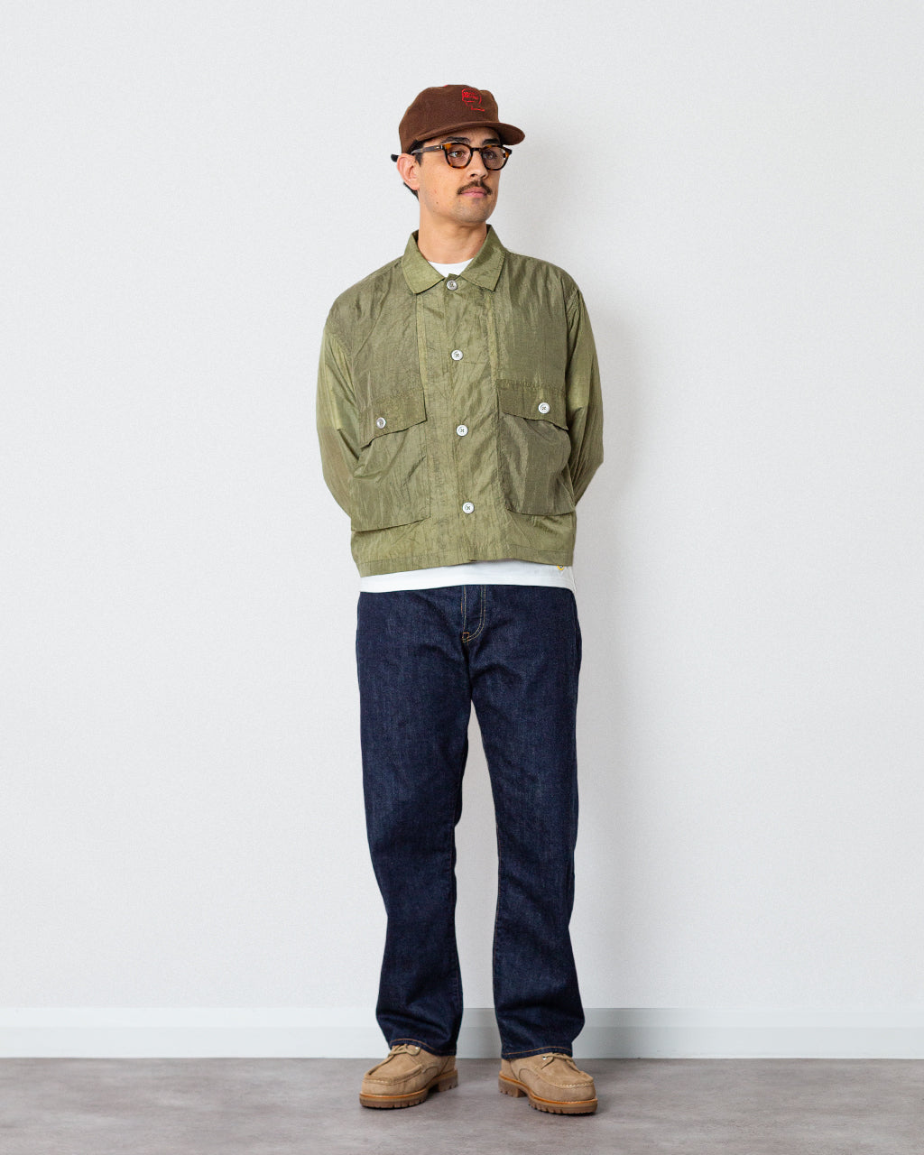 Cropped Nylon Button Up Shirt - Army