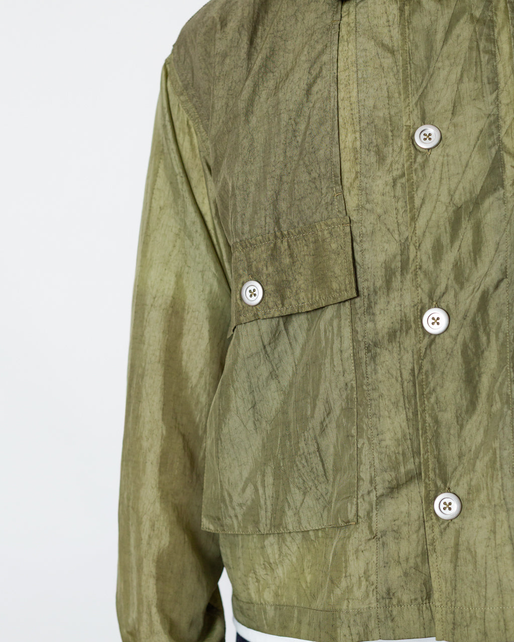 Cropped Nylon Button Up Shirt - Army