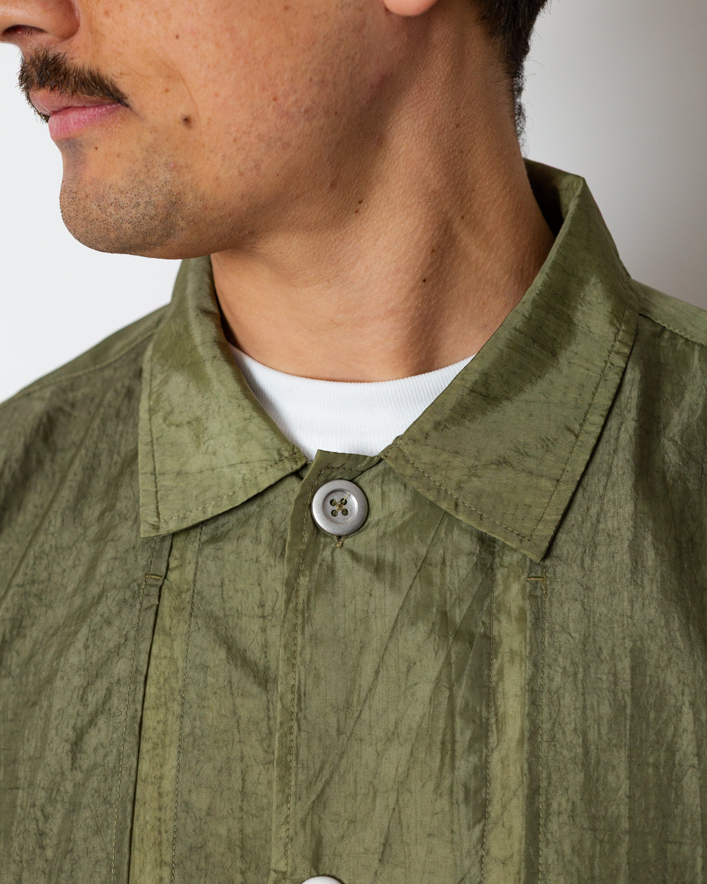 Cropped Nylon Button Up Shirt - Army