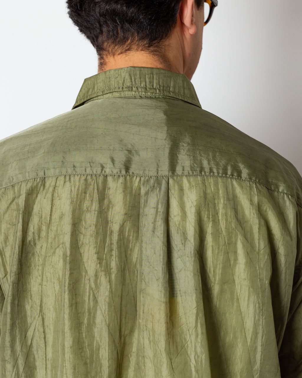 Cropped Nylon Button Up Shirt - Army