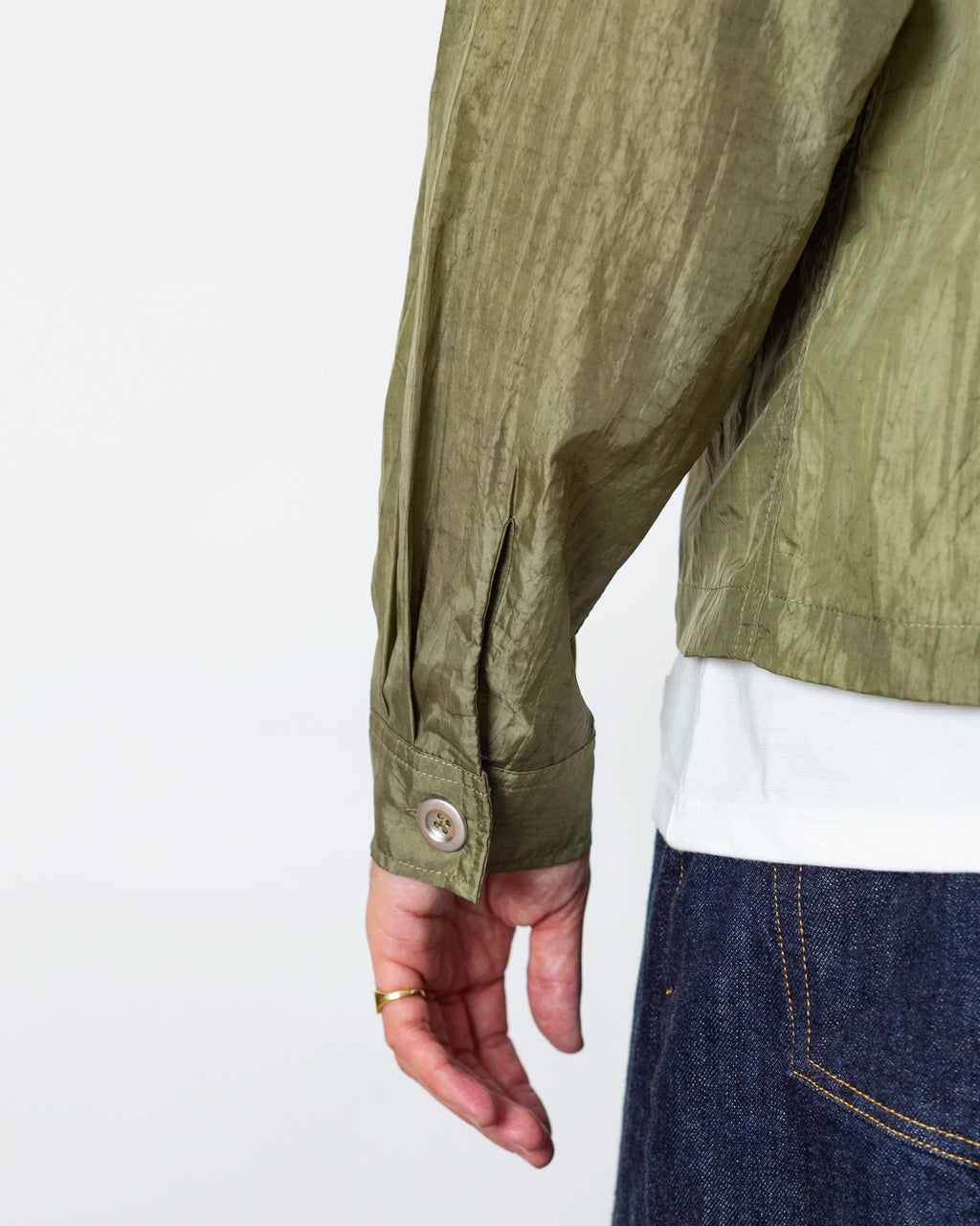 Cropped Nylon Button Up Shirt - Army