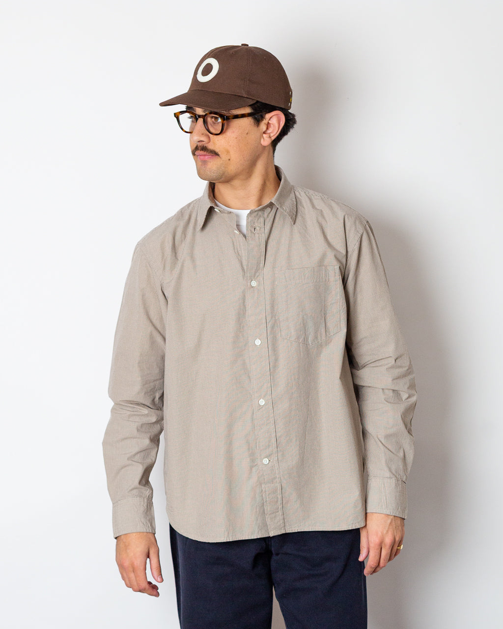 Espevik Oversized Micro Poplin Check Shirt - Oatmeal