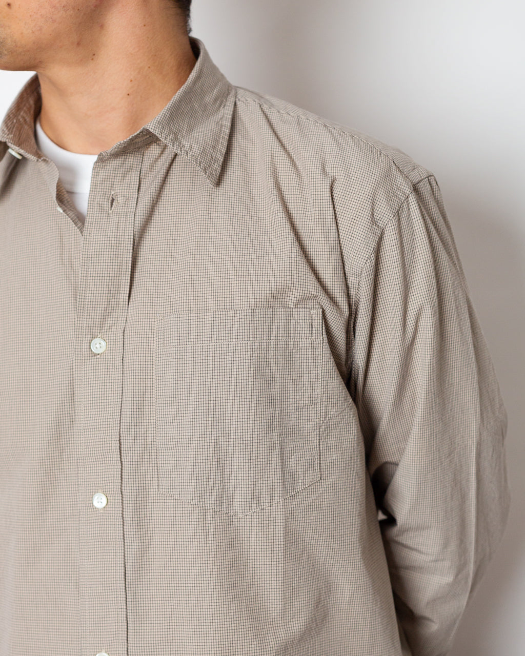 Espevik Oversized Micro Poplin Check Shirt - Oatmeal
