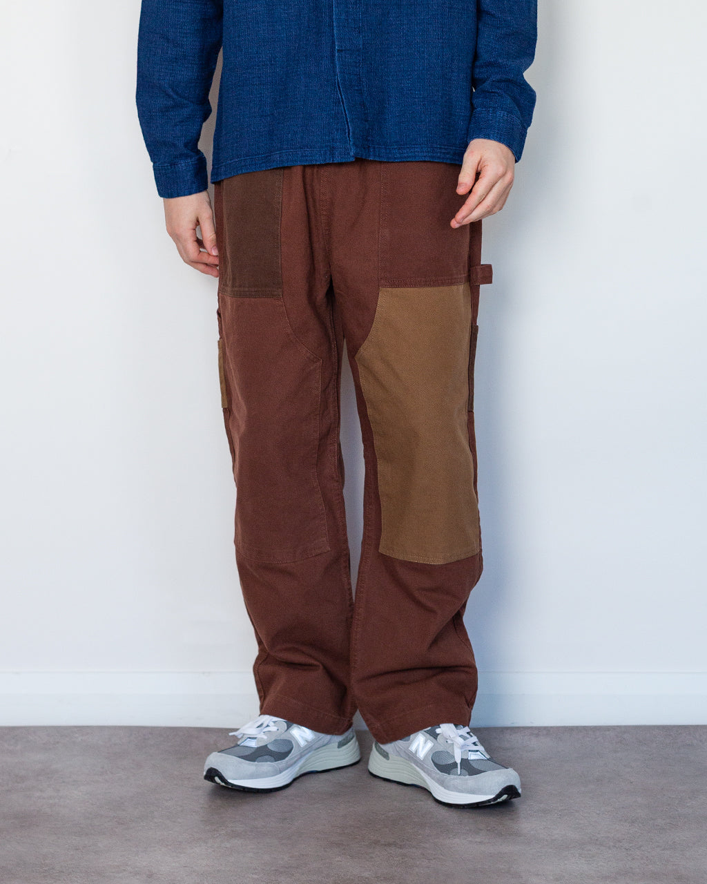 Patchwork Utility Chef Pants - Brown