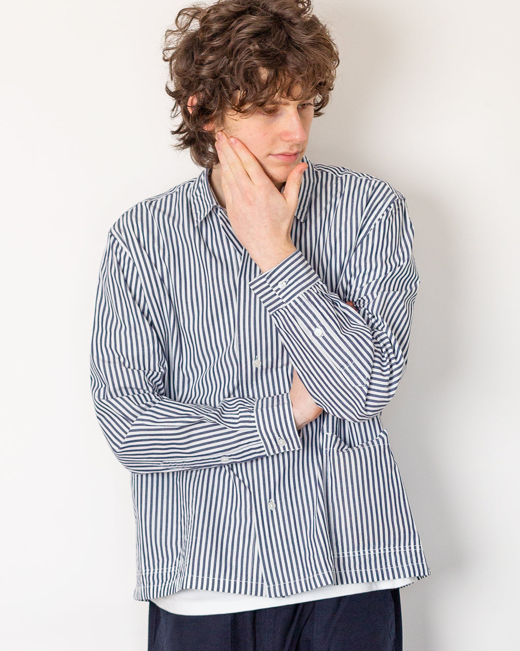 Poplin Stripe Waiter Shirt - Royal