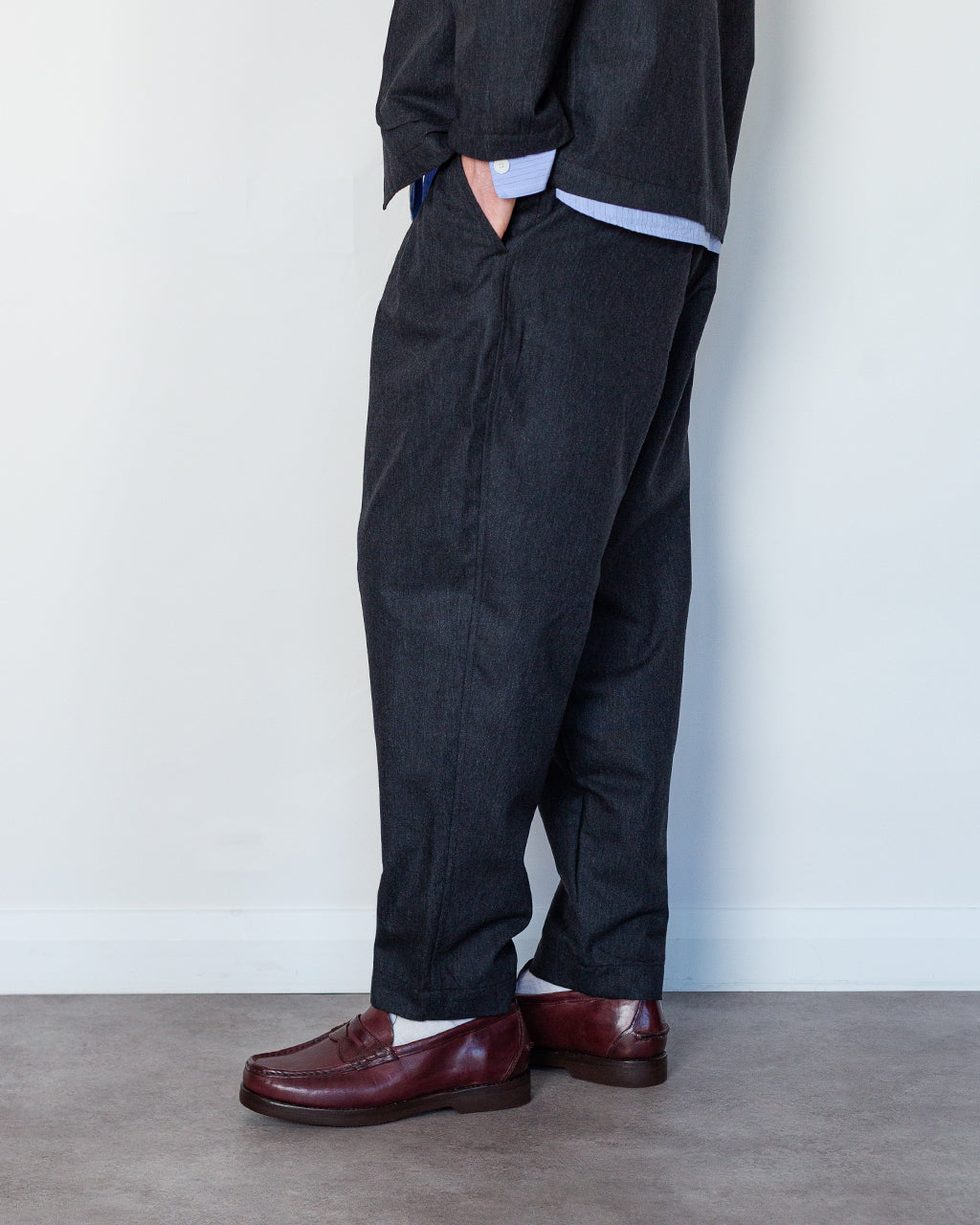 Pleated Track Pant - Charcoal IT Tweed