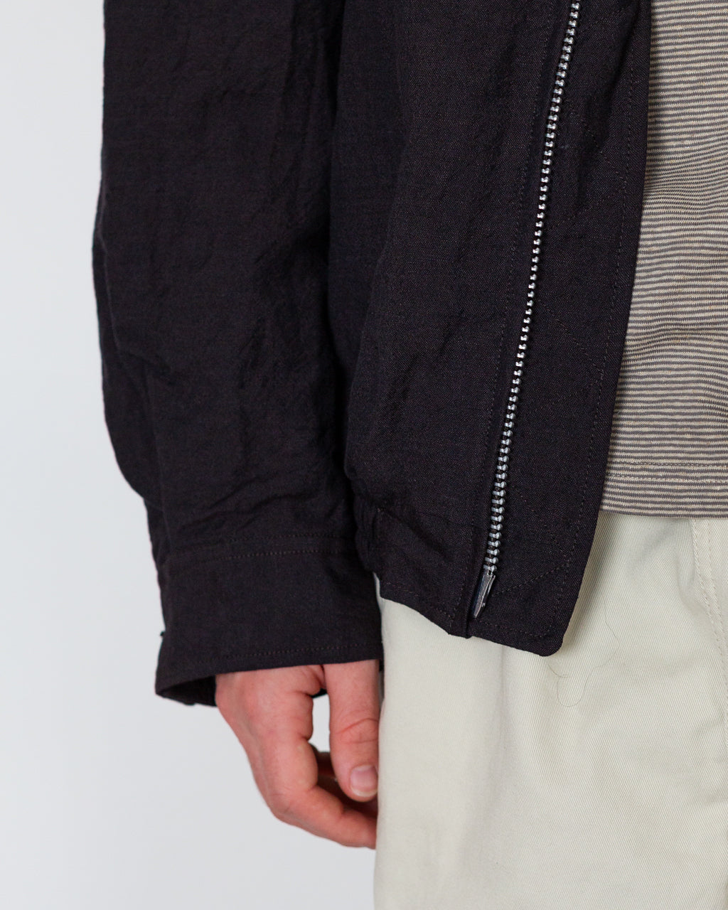 Tumble Washed Full Zip Short Jacket - Brown