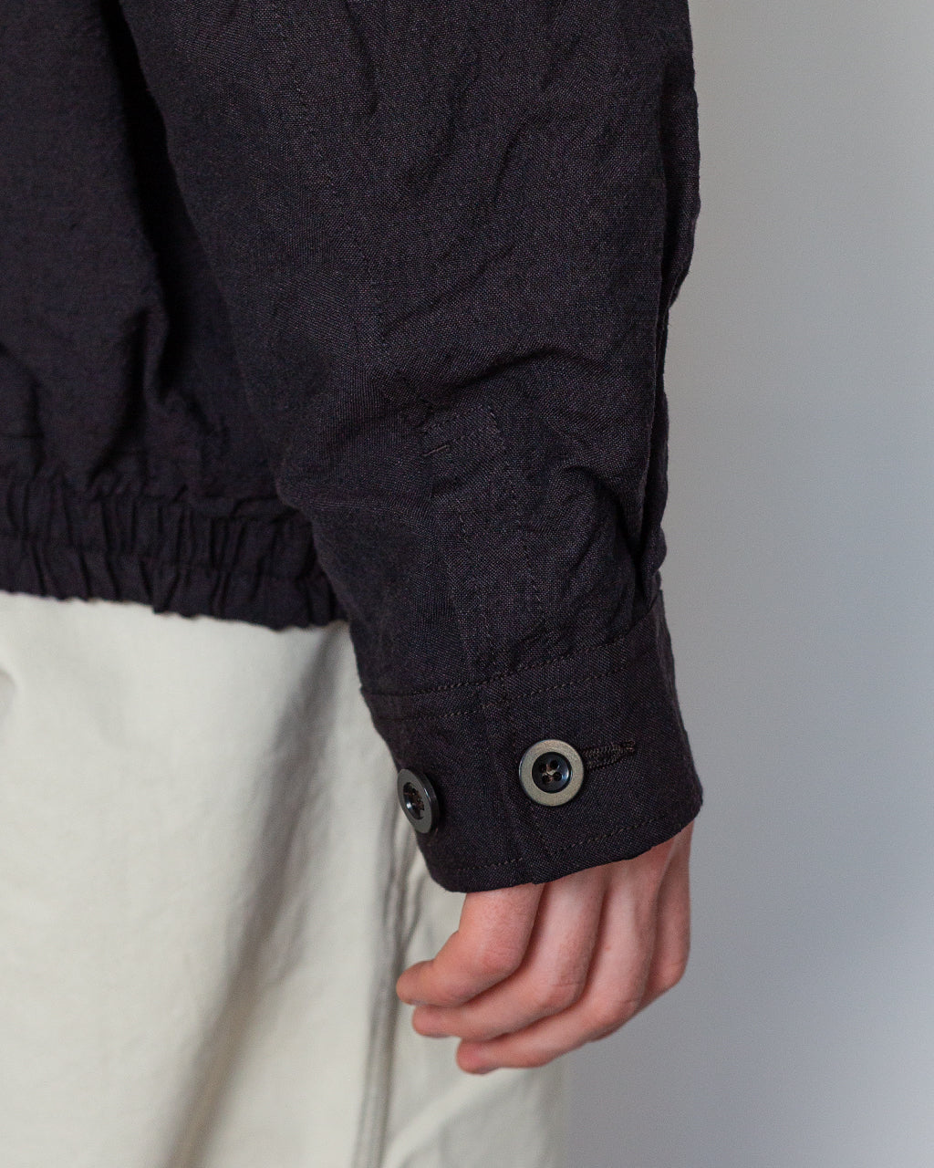 Tumble Washed Full Zip Short Jacket - Brown
