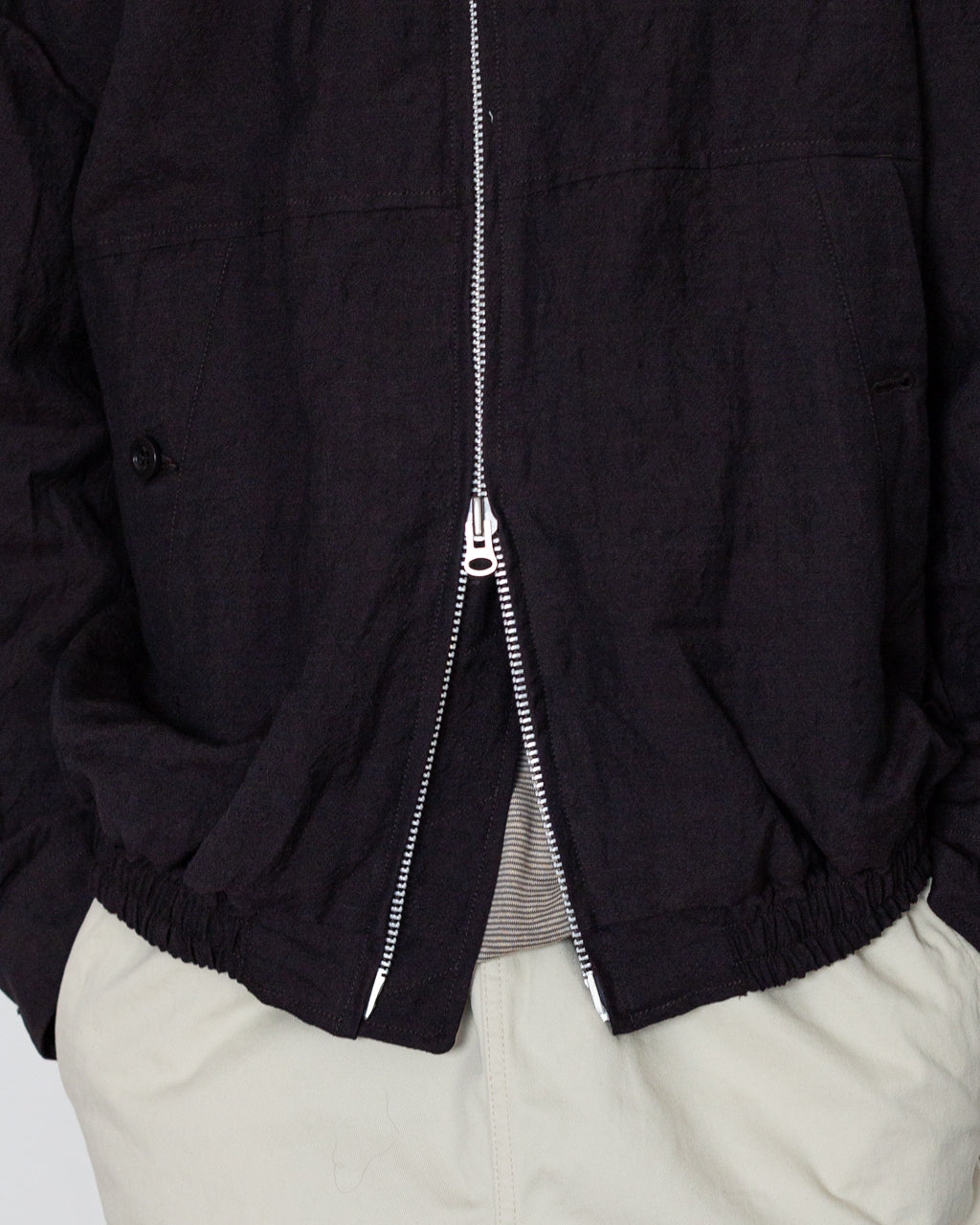 Tumble Washed Full Zip Short Jacket - Brown