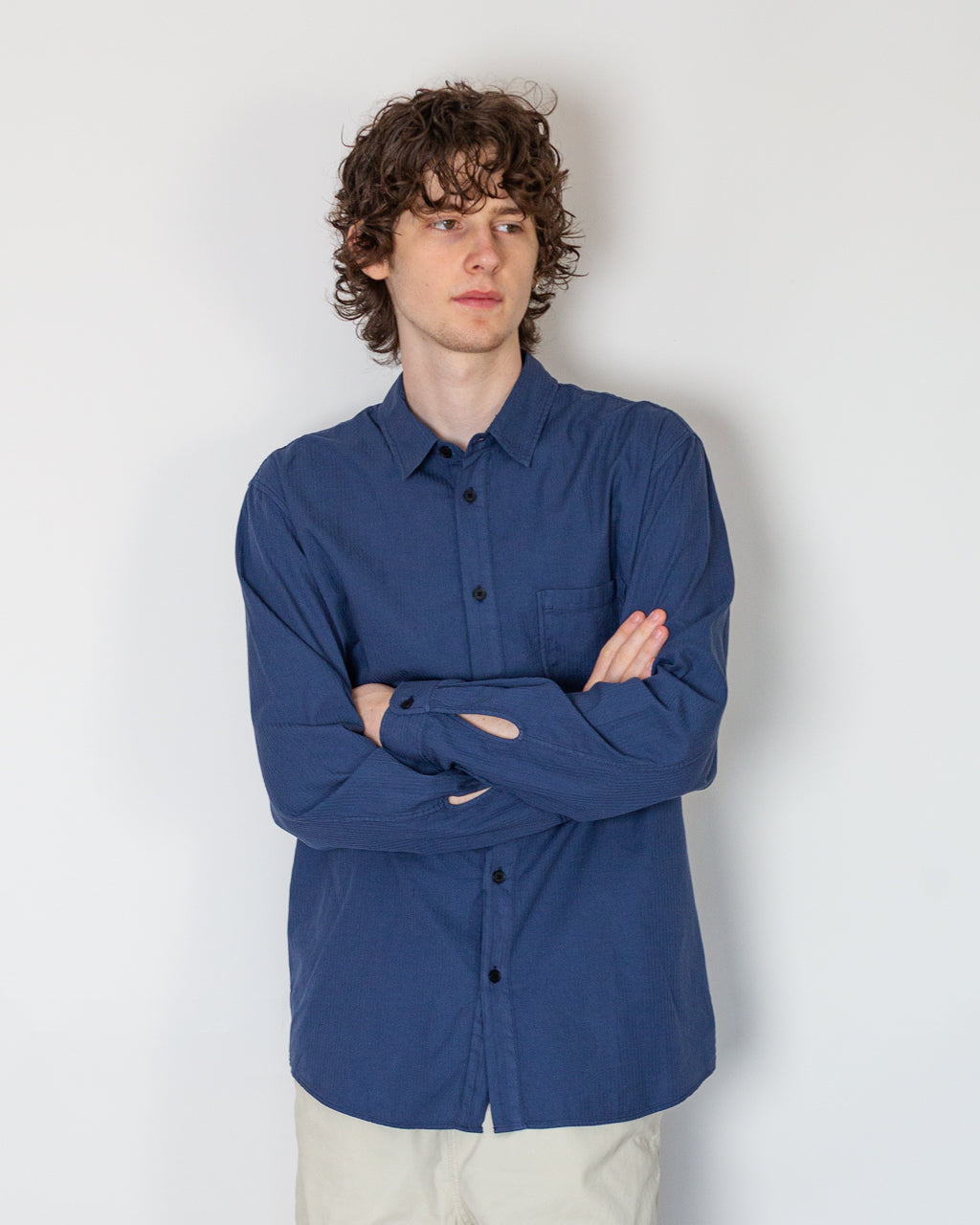 Herringbone Curve Shirt - Soft Navy