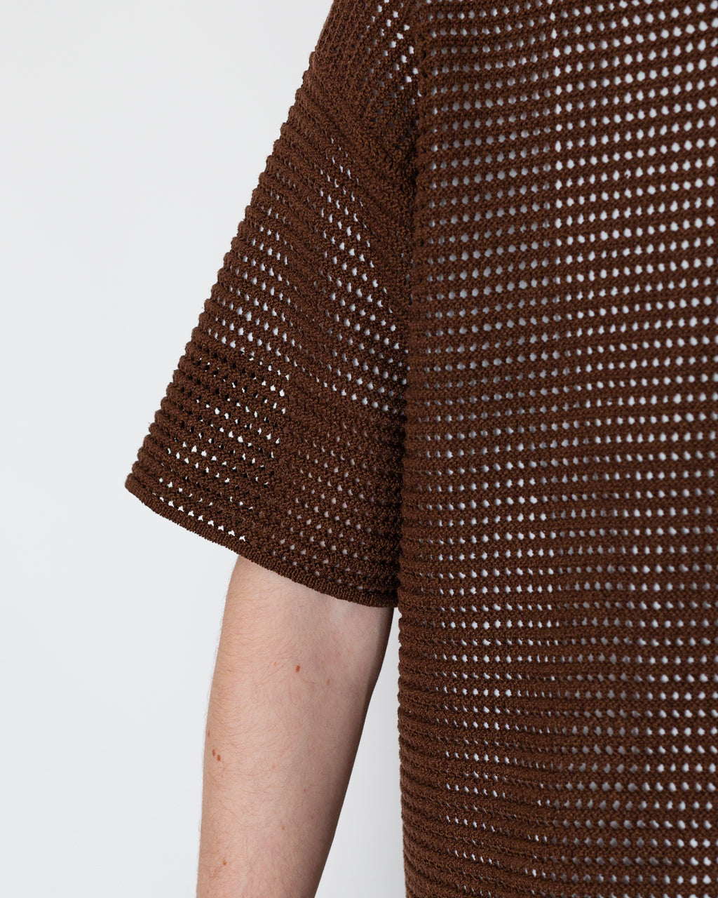 Tussah Silk Cotton Mesh Polo - Brown
