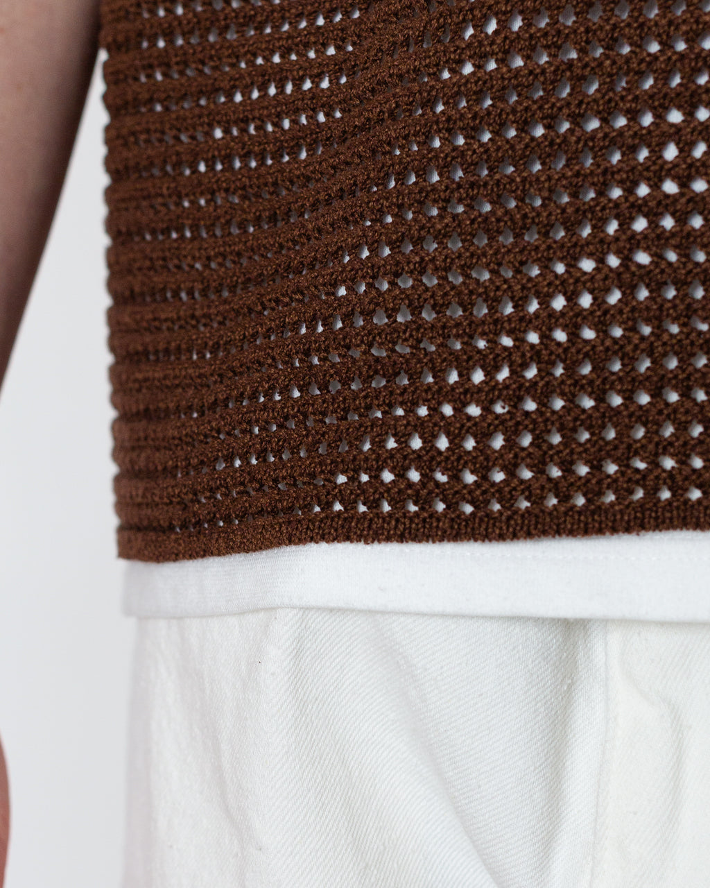 Tussah Silk Cotton Mesh Polo - Brown