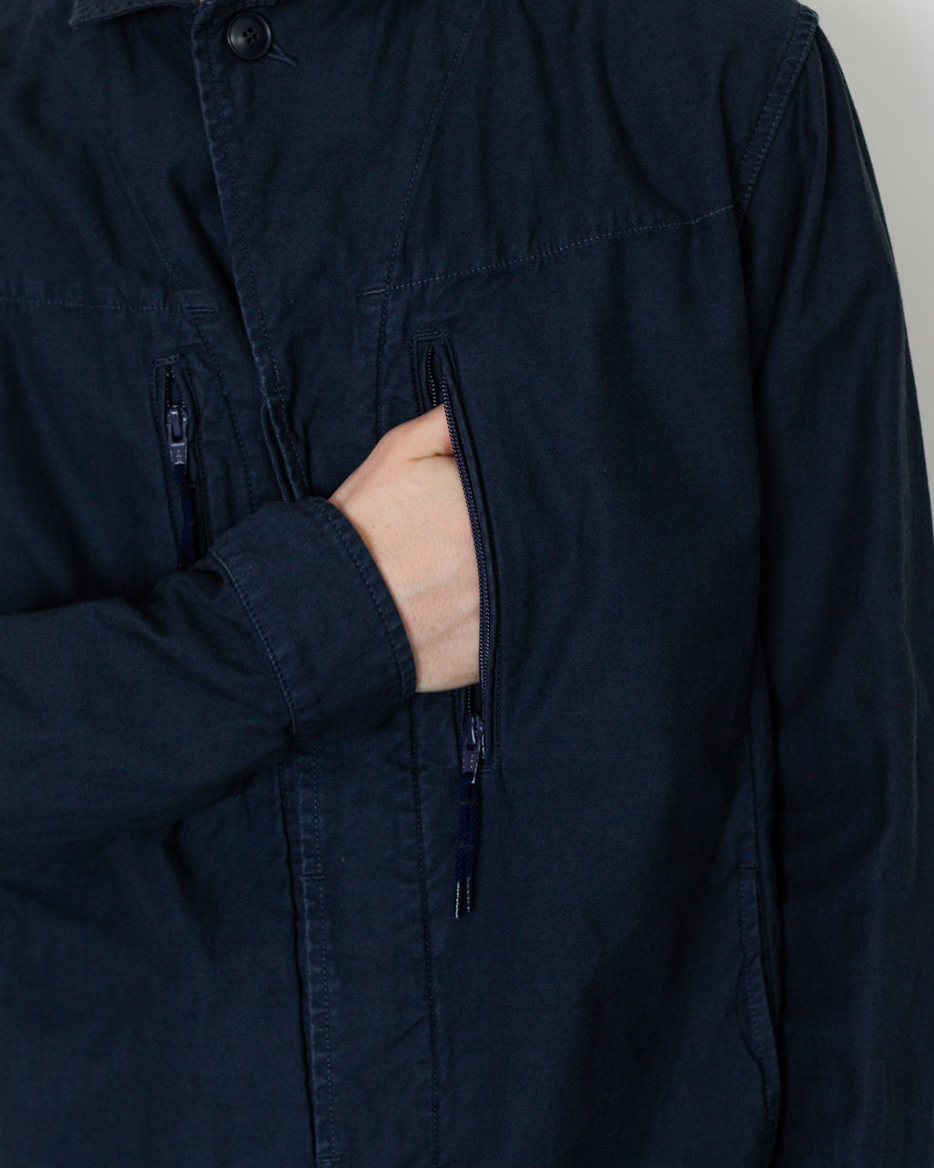 Back Satin F-1 Style Shirt Jacket - Navy