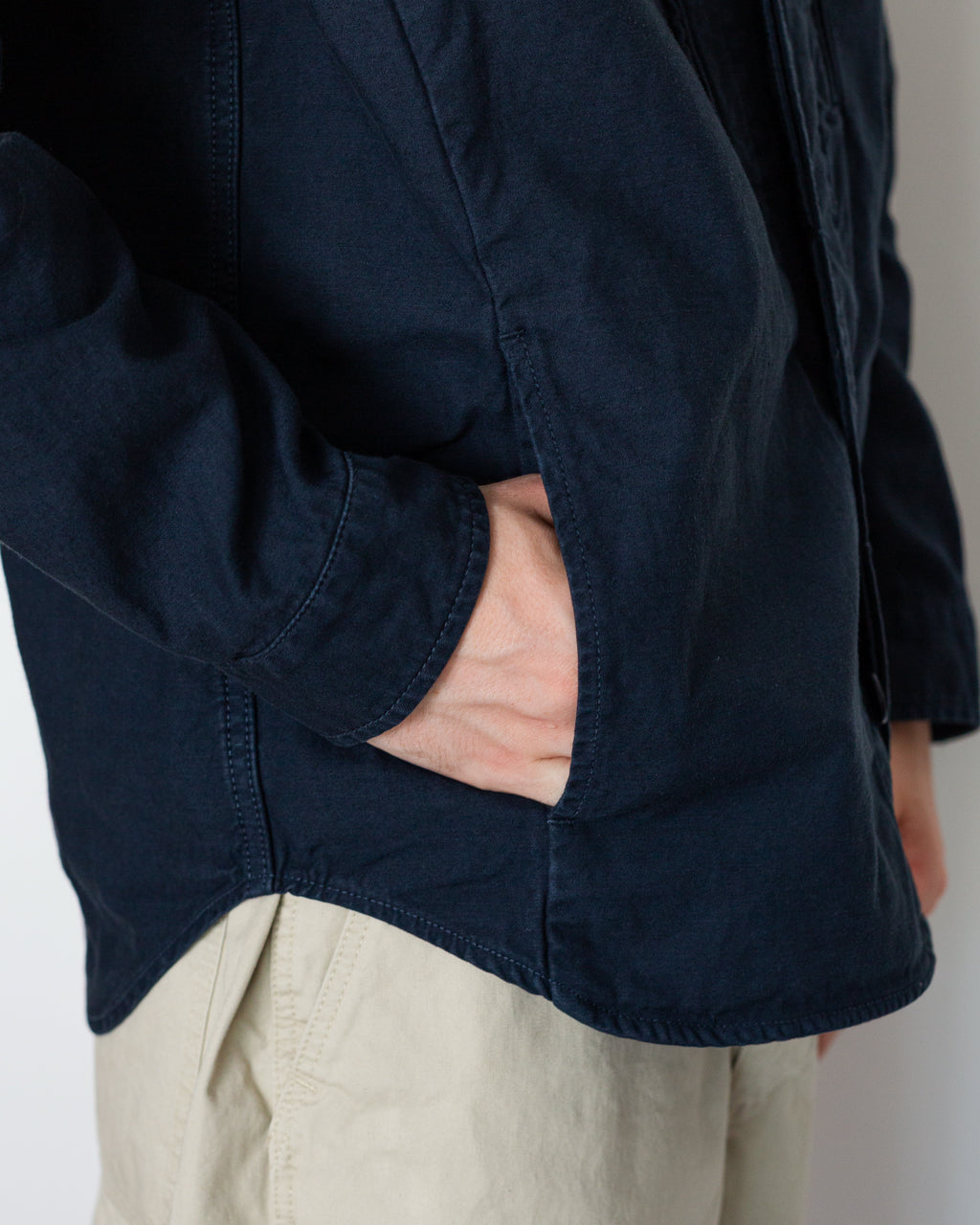 Back Satin F-1 Style Shirt Jacket - Navy