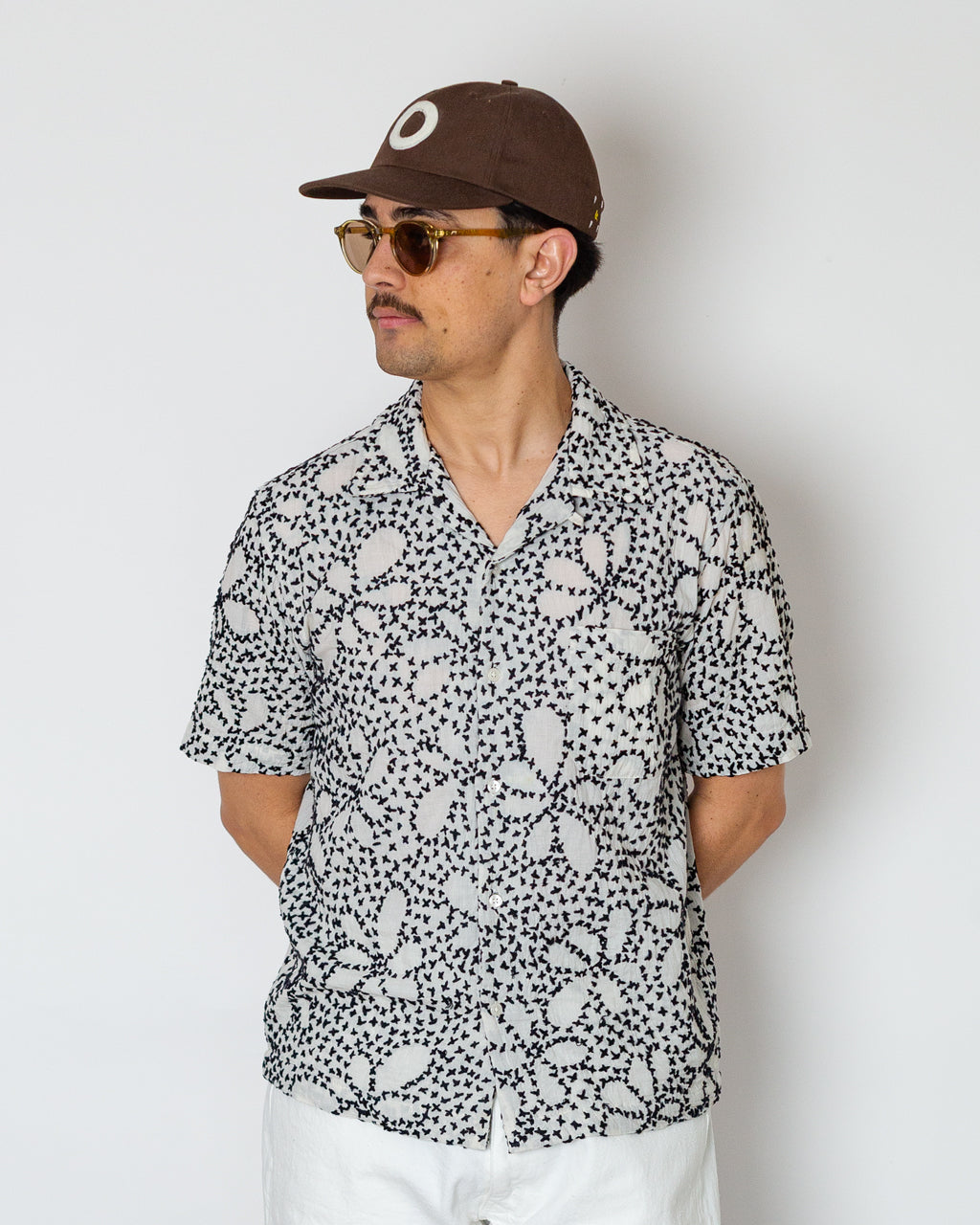 Road Shirt - Ecru Black Kantha Flower