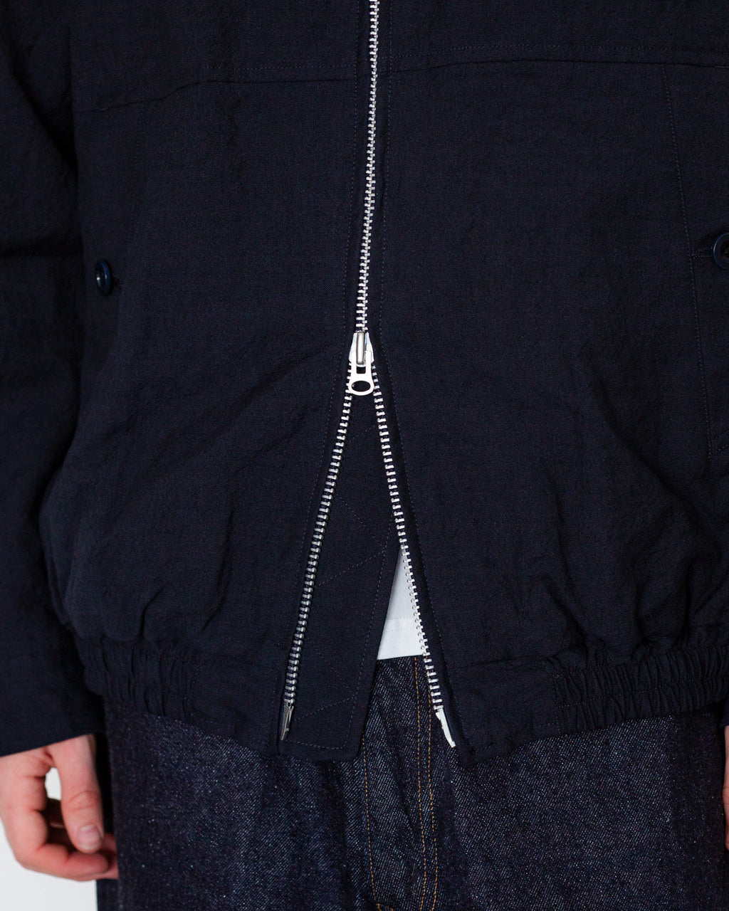 Tumble Washed Full Zip Short Jacket - Navy