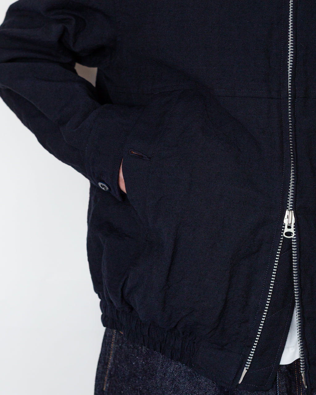 Tumble Washed Full Zip Short Jacket - Navy
