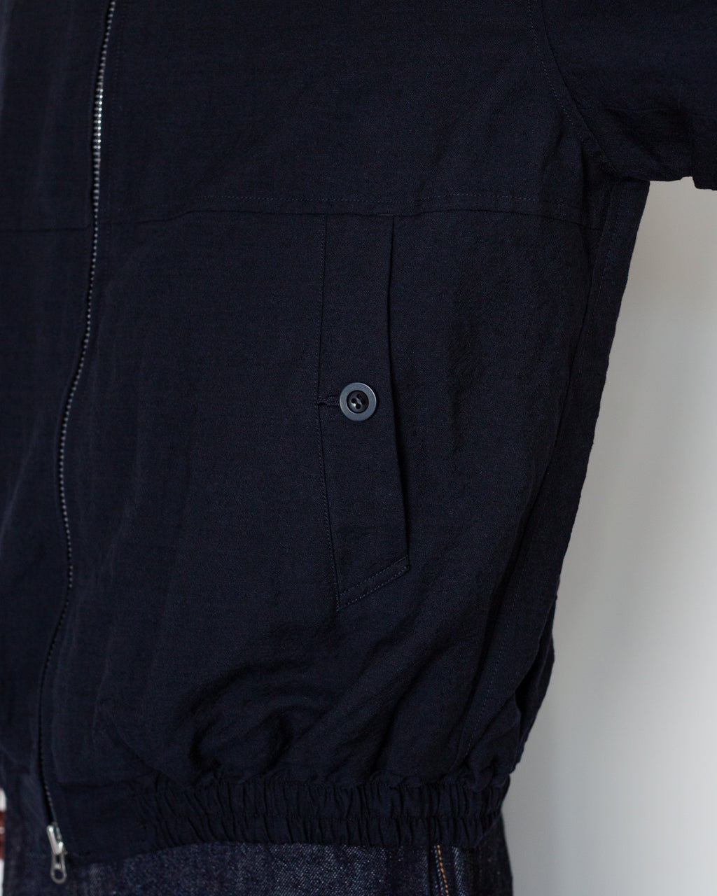 Tumble Washed Full Zip Short Jacket - Navy