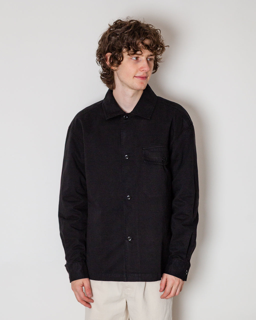 STITCH POCKET OVERSHIRT - Black