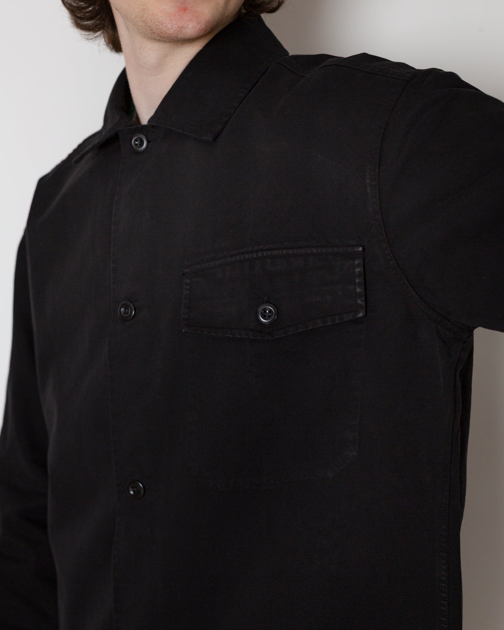 STITCH POCKET OVERSHIRT - Black