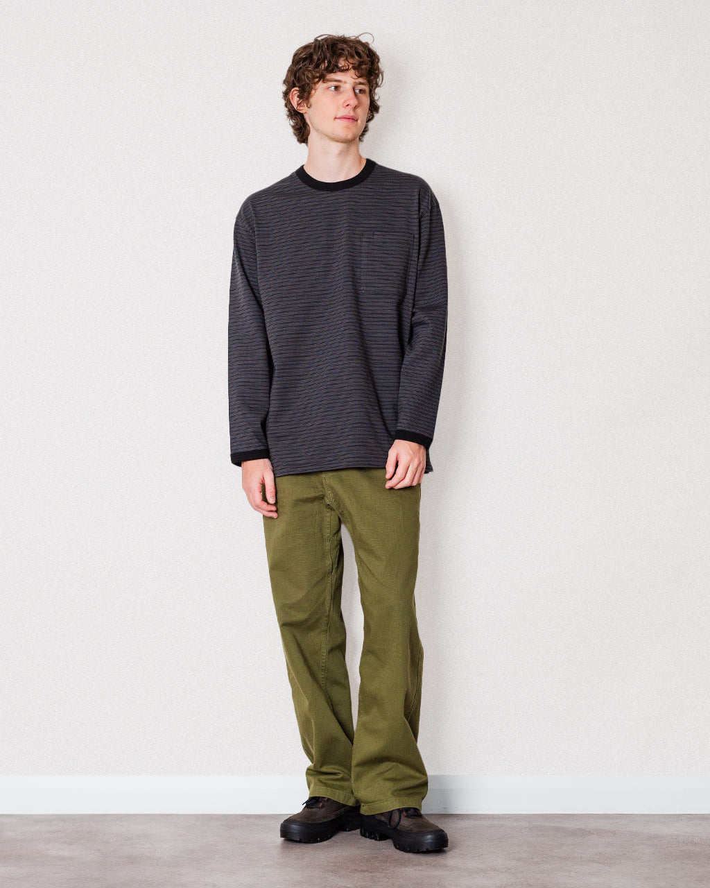 Powell Long Sleeve Stripe T-shirt - Charcoal