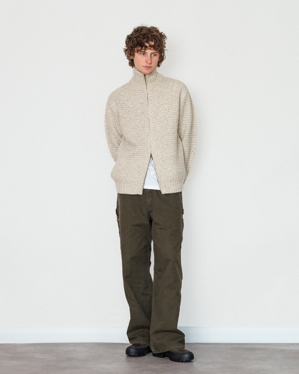 Full Zip Style Popcorn Pattern - Off White