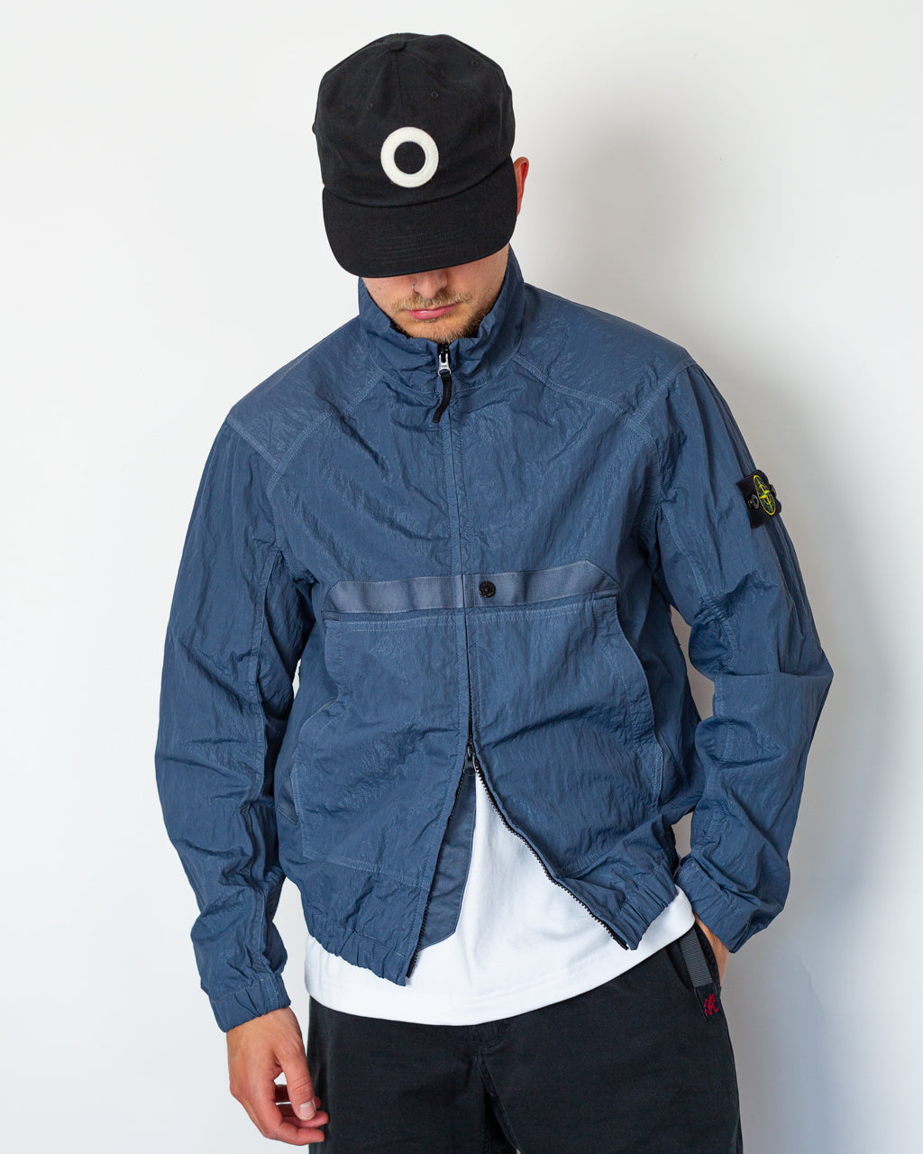Warp Rib Nylon-TC Hi Collar Jacket - Slate Blue V002E
