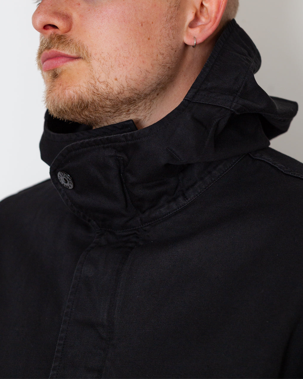 Cotton Linen Drill Short Parka - Black V0029