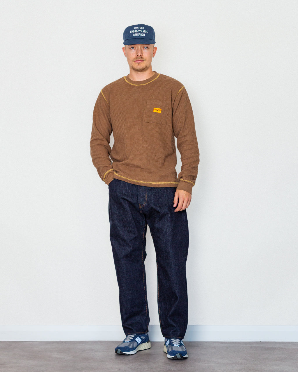 Waffle Contrast Thermal LS Tee - Brown/Yellow