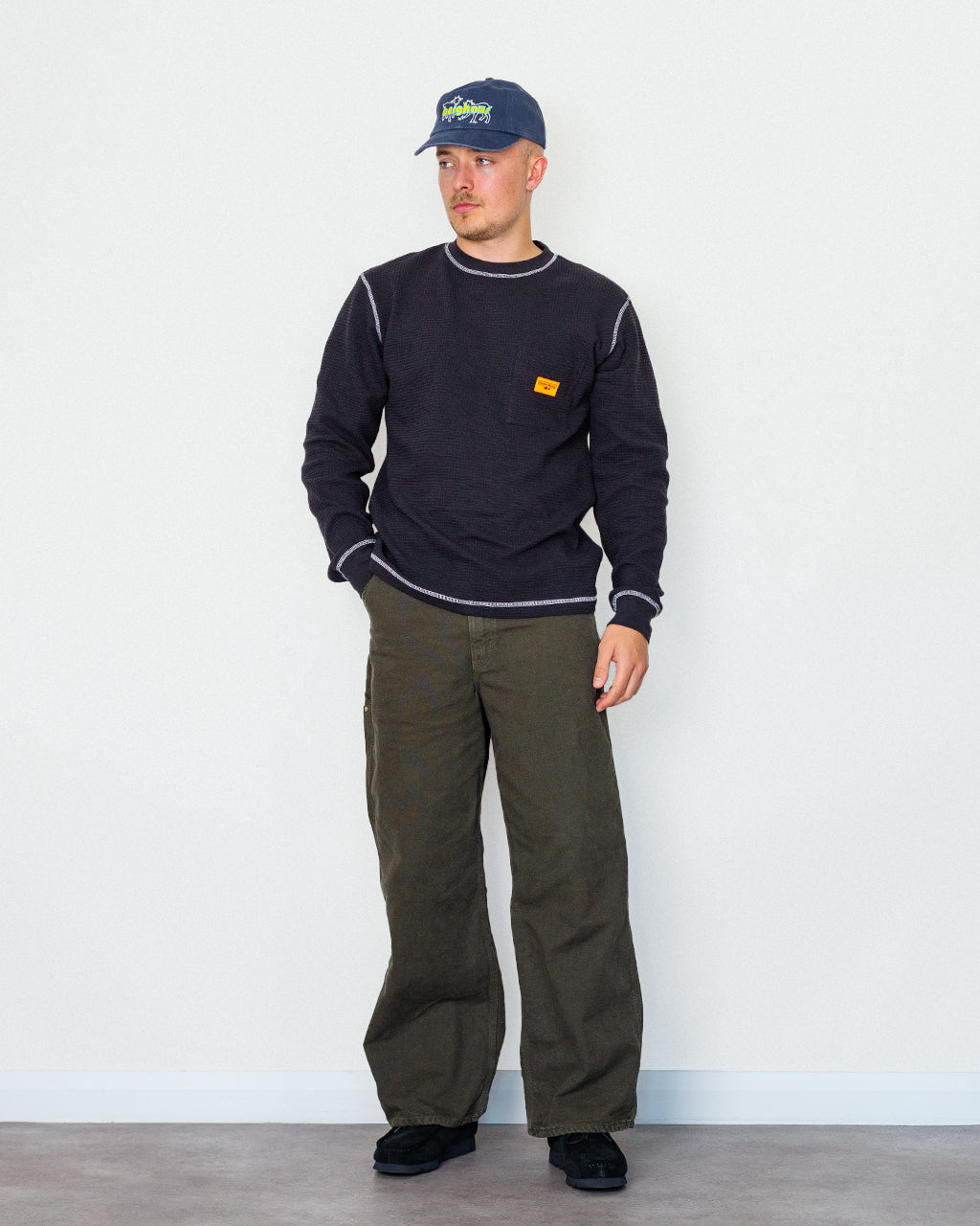 Waffle Contrast Thermal LS Tee - Black/White
