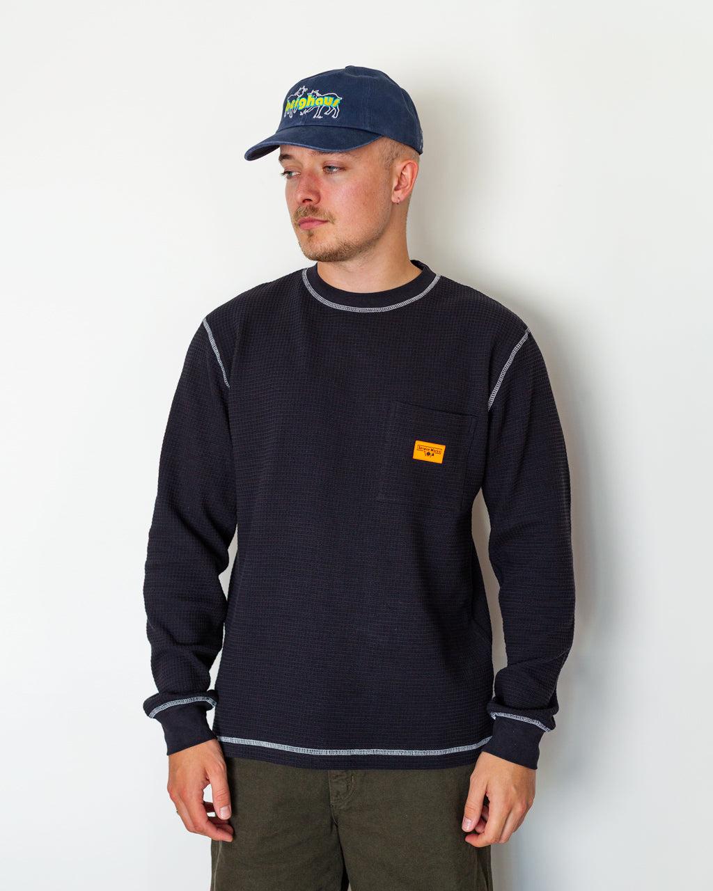 Waffle Contrast Thermal LS Tee - Black/White