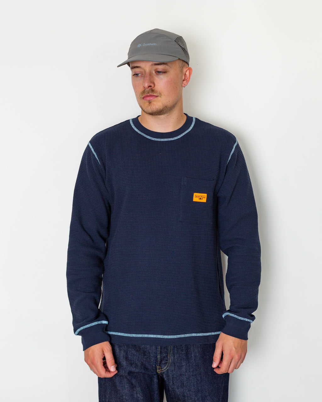 Waffle Contrast Thermal LS Tee - Navy/Blue