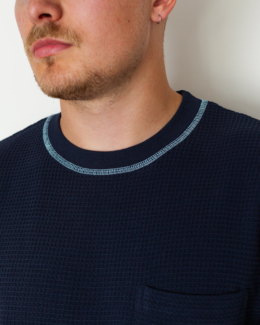 Waffle Contrast Thermal LS Tee - Navy/Blue
