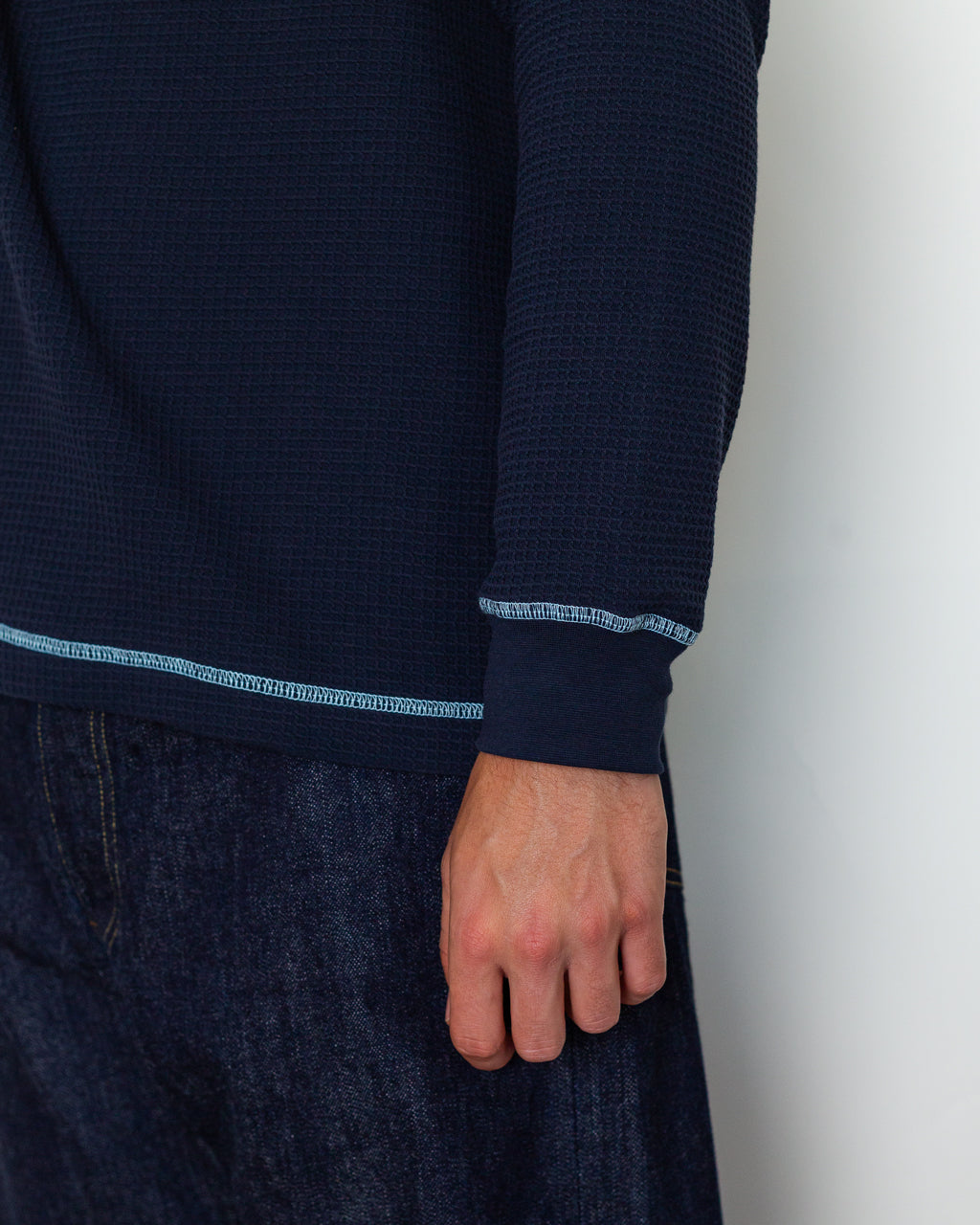 Waffle Contrast Thermal LS Tee - Navy/Blue