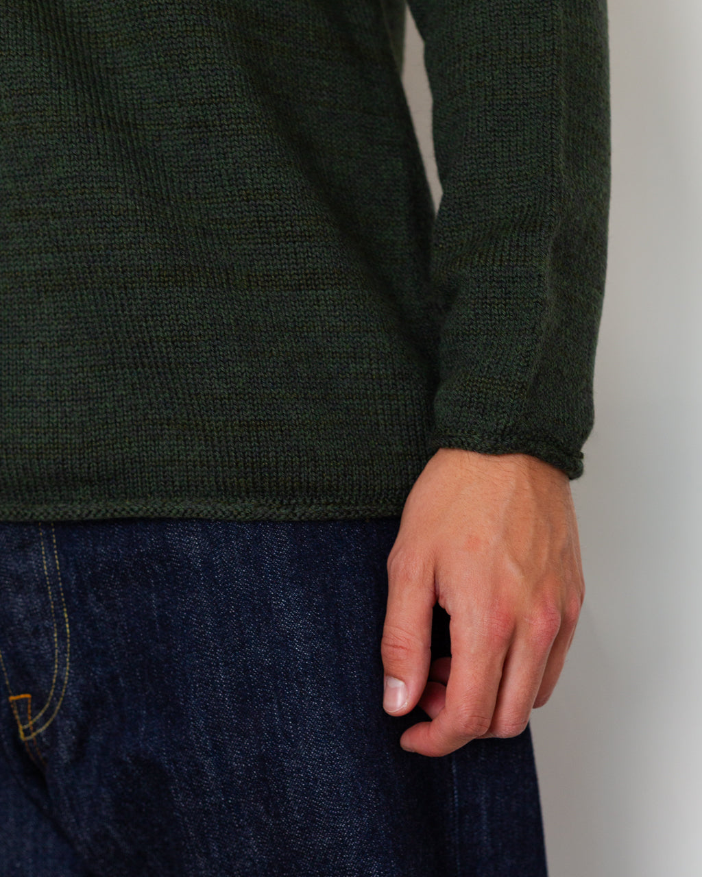 Textured Roll Trim Tunic - Green Marl
