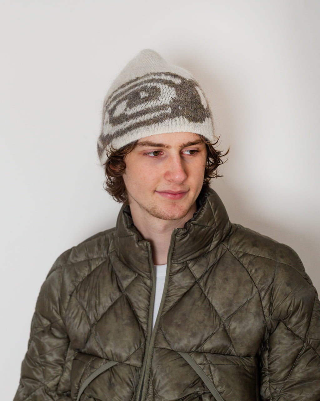 VORTEX Mohair Beanie  - White Grey