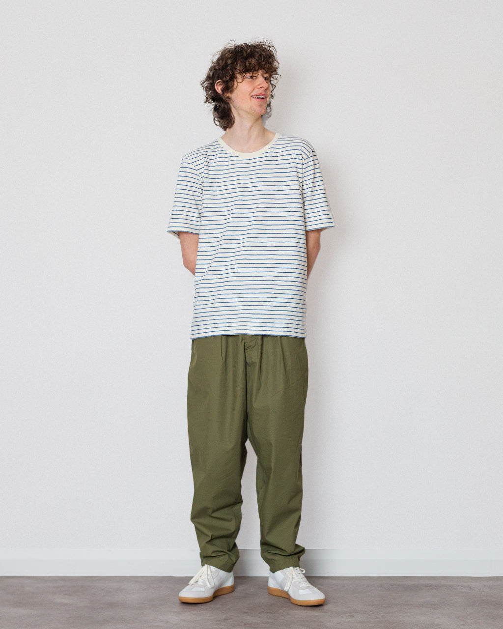 SS Textured Stripe Tee - Ecru Bright Blue