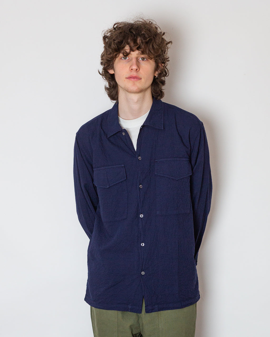 Attendant Shirt - Navy Seersucker