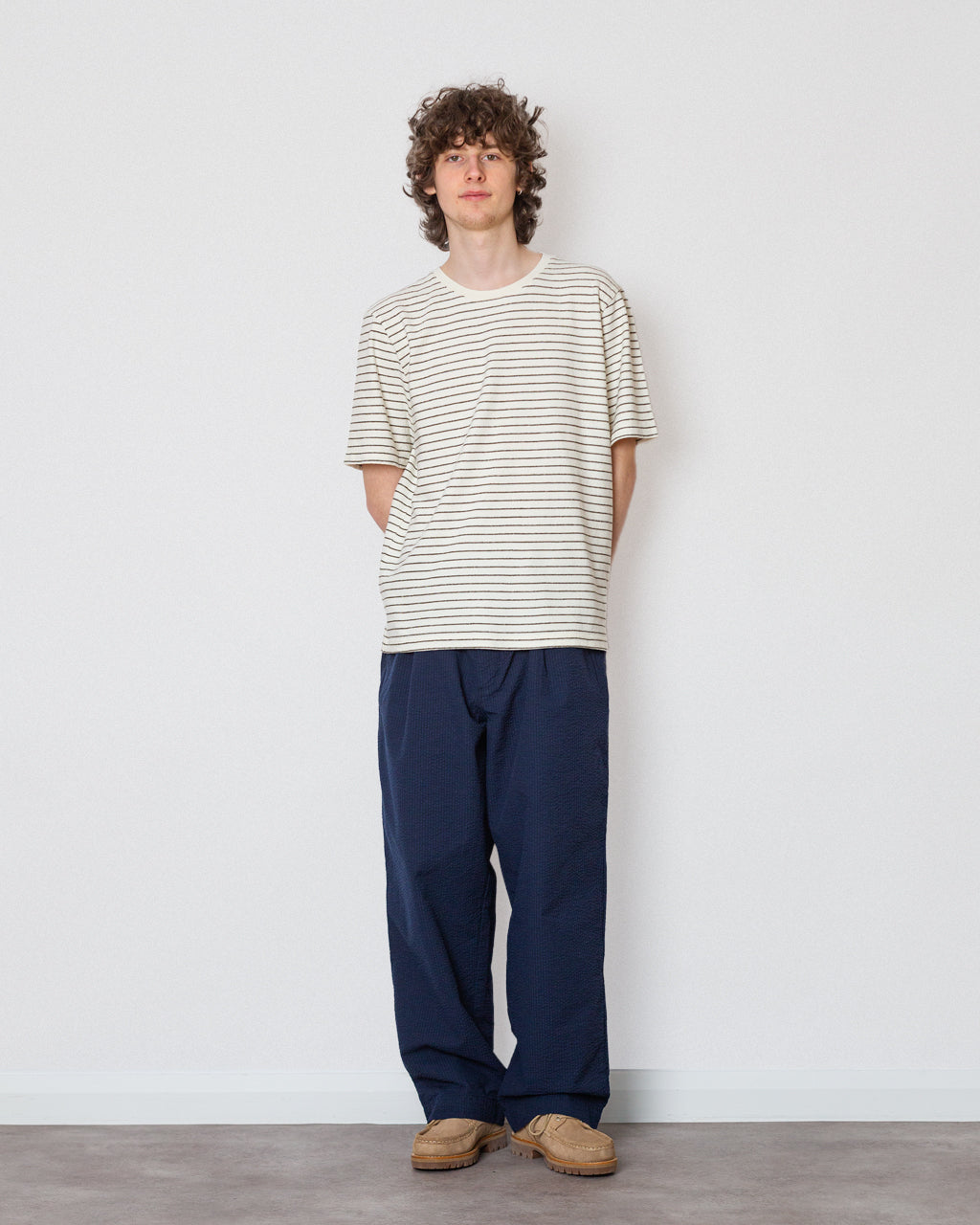 SS Textured Stripe Tee - Ecru Olive