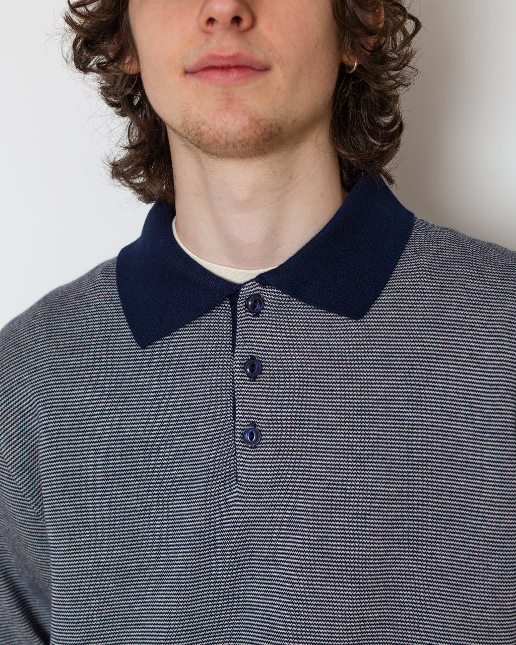 Microstripe LS Polo - Navy/Ecru
