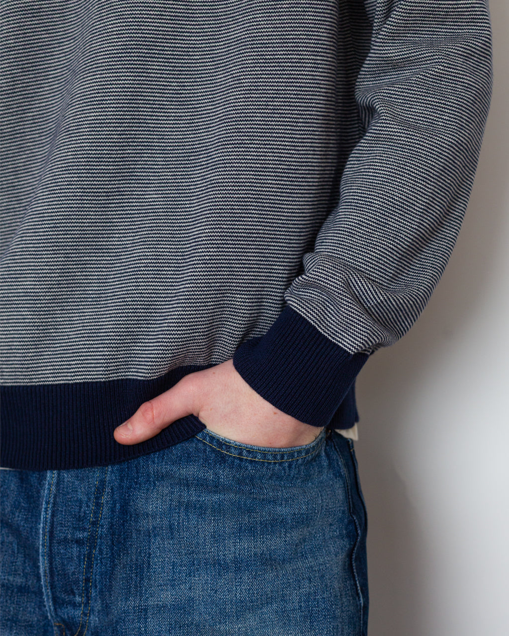 Microstripe LS Polo - Navy/Ecru