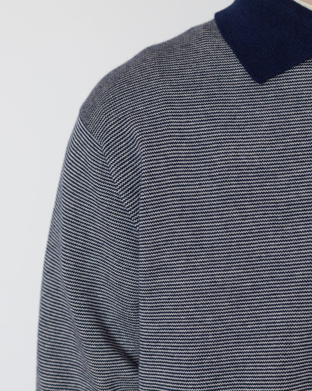 Microstripe LS Polo - Navy/Ecru