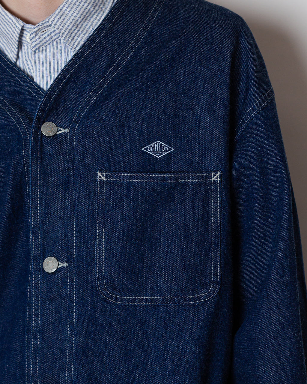 Collarless Jacket - Indigo