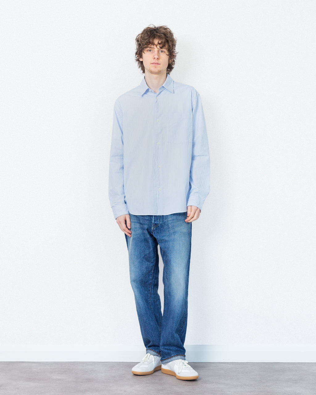 Anraslund Seersucker L/S Shirt - Azure Blue/White