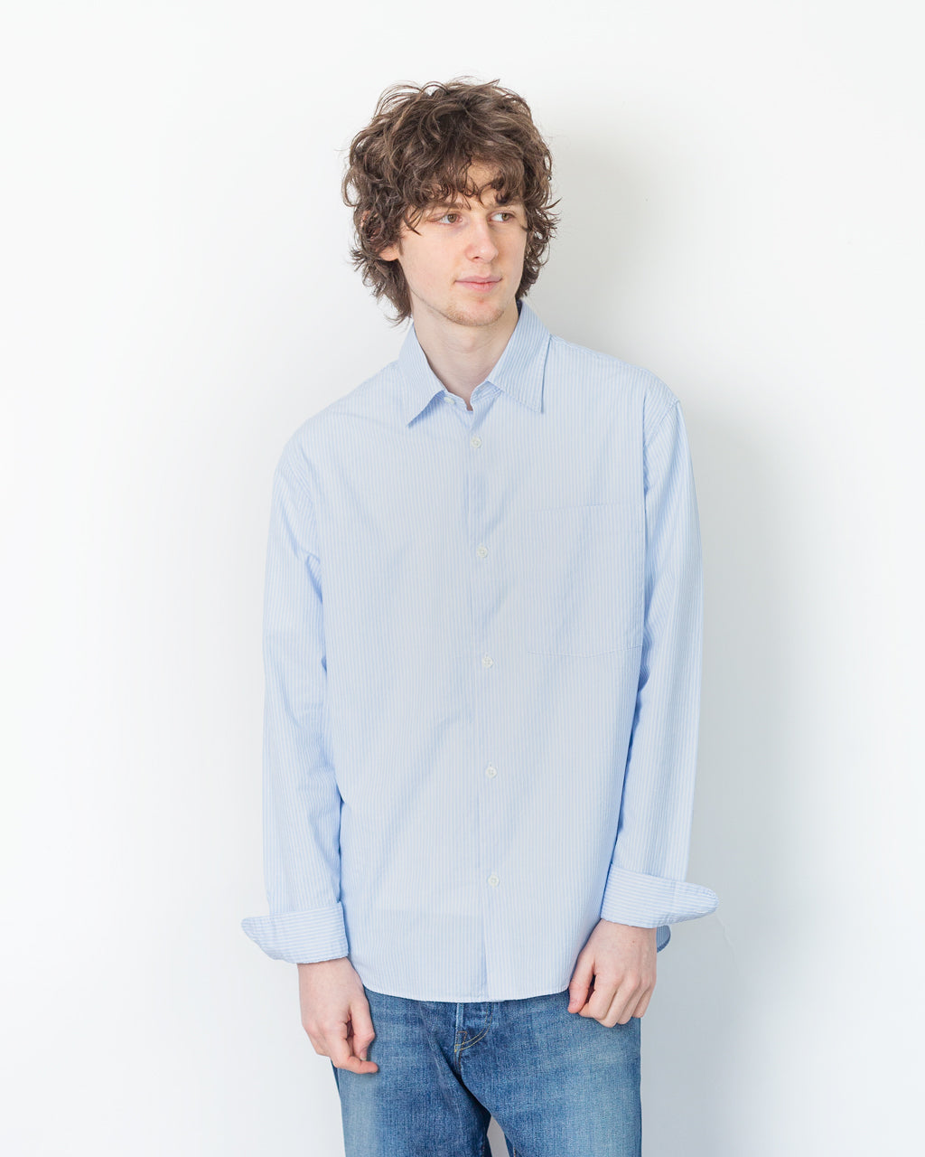 Anraslund Seersucker L/S Shirt - Azure Blue/White