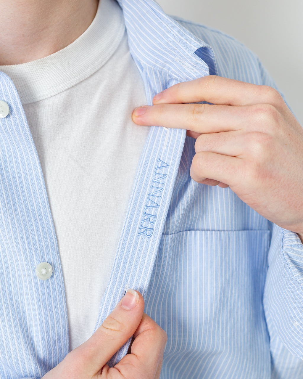 Anraslund Seersucker L/S Shirt - Azure Blue/White