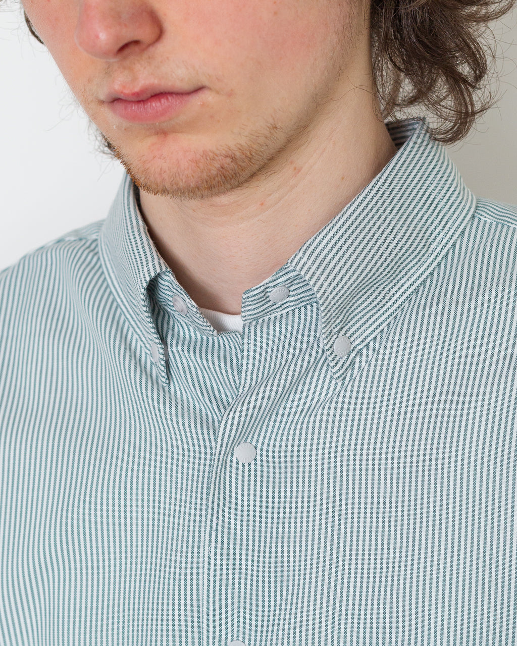 Dot Button B.D. Shirt - White/Green Stripe