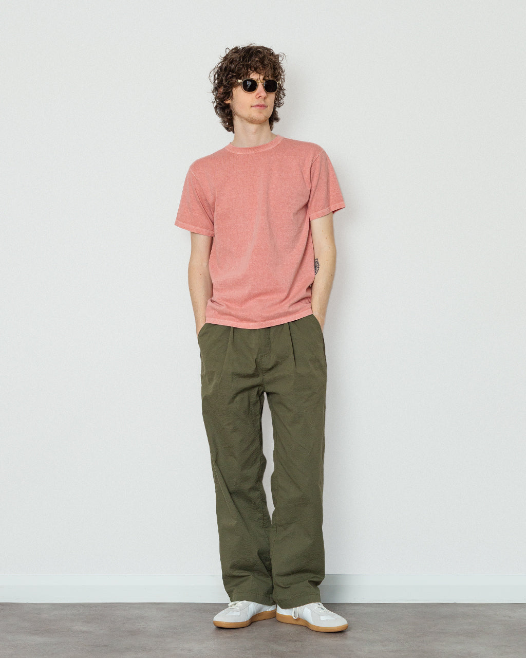 Drawcord Loose Trouser - Dark Olive Seersucker